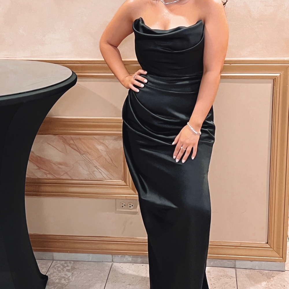House of CB ADRIENNE Black Satin strapless corset maxi  Dress